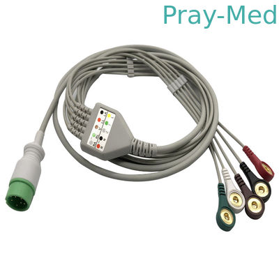comprar El cable de la ventaja 6pin 5 ECG de Zoncare Hwatime 2.6m m con los Leadwires rompe Fabricación en línea