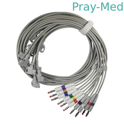 comprar La ventaja del cable 10 del ECG del conector del plátano 4,0 ata con alambre la chaqueta del gris TPU de los 3.6m Fabricación en línea