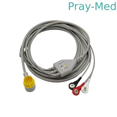 Cable ECG de una pieza Lifegain CU-HD1 de 12 pines, 3 derivaciones, AHA Snap