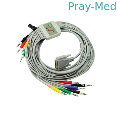 Cordón del ECG de la ventaja del HIELO 10 de AHA con el conector Newtech 1206 del DB 15 del plátano los 3.6m